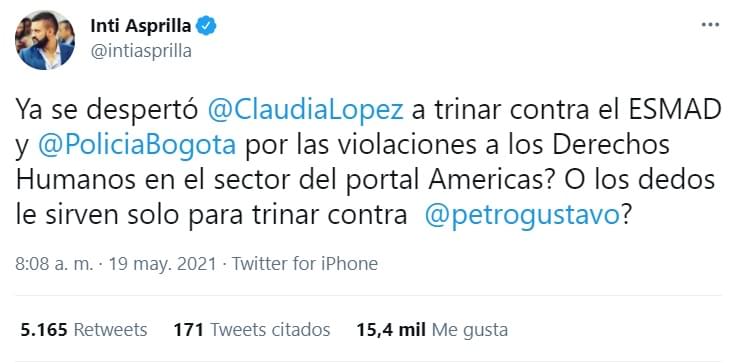 Inti Asprilla sobre Claudia López
