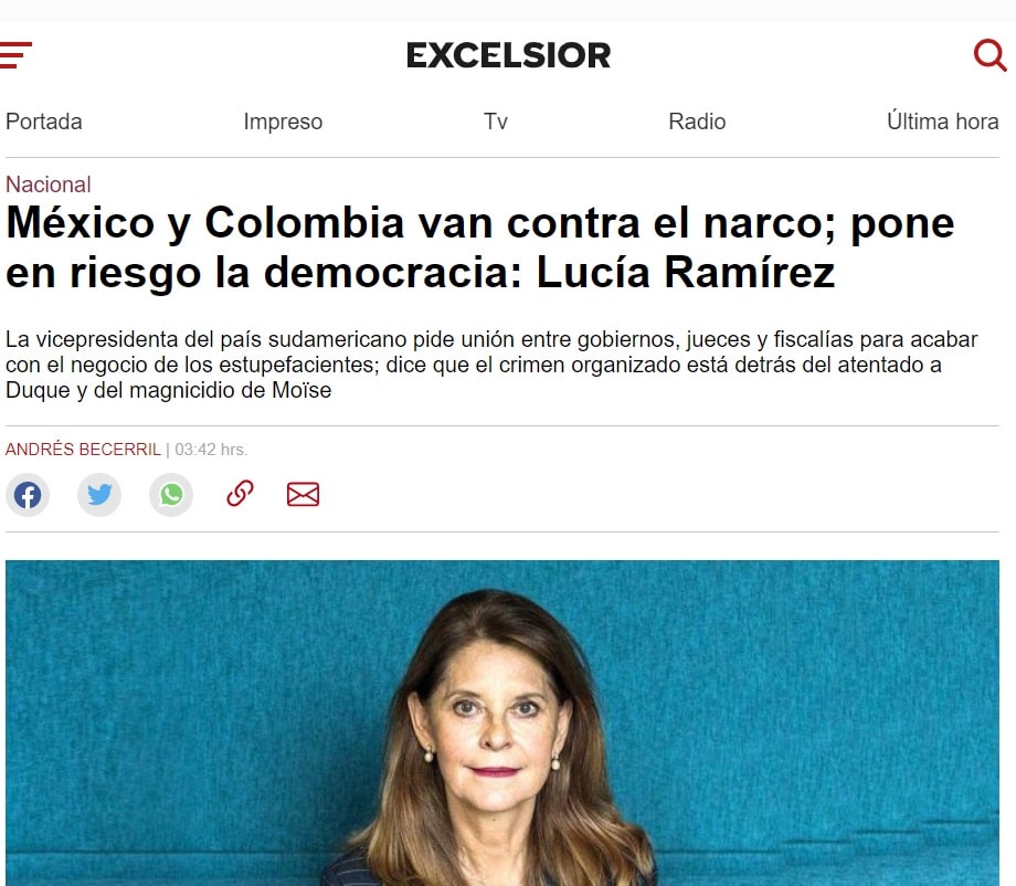 Prensa mexicana replica discurso de Marta Lucía Ramírez.