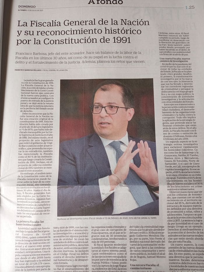 Fiscalía de Barbosa paga millonario publirreportaje en el periódico de Luis Carlos Sarmiento Angulo.