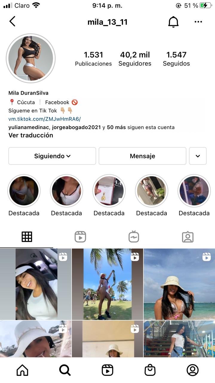 Mila Durán se hace llamar en Instagram