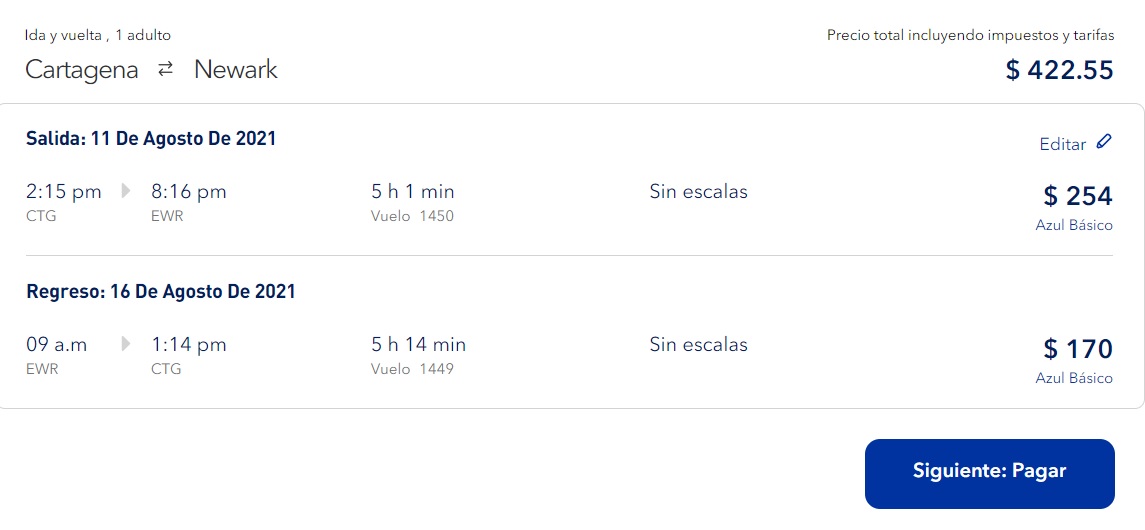 Un vuelo de ida y regreso costaría $1.700.000 mil pesos. Duración 5 horas.