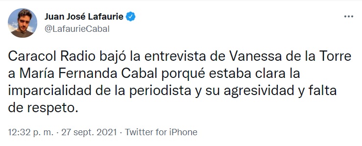 Juan José Lafaurie trinó contra Vannesa de la Torre