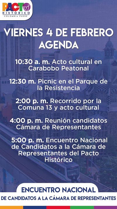 Agenda del evento de candidaturas del Pacto Histórico.