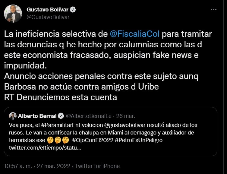 Alberto Bernal, replicando noticias falsas sin ninguna vergüenza