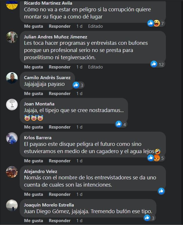 Comentarios contra Juan Diego Gómez en Grupo Bursátil Facebook