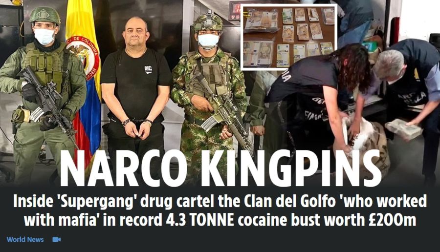 Colombia portada en la prensa europea por sus carteles narcotraficantes. Foto The Sun