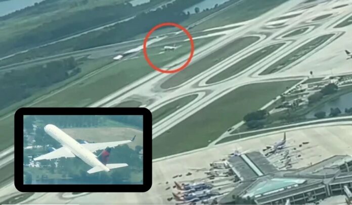 Las imágenes muestran el avión más grande despegando y dirigiéndose directamente hacia el avión más pequeño