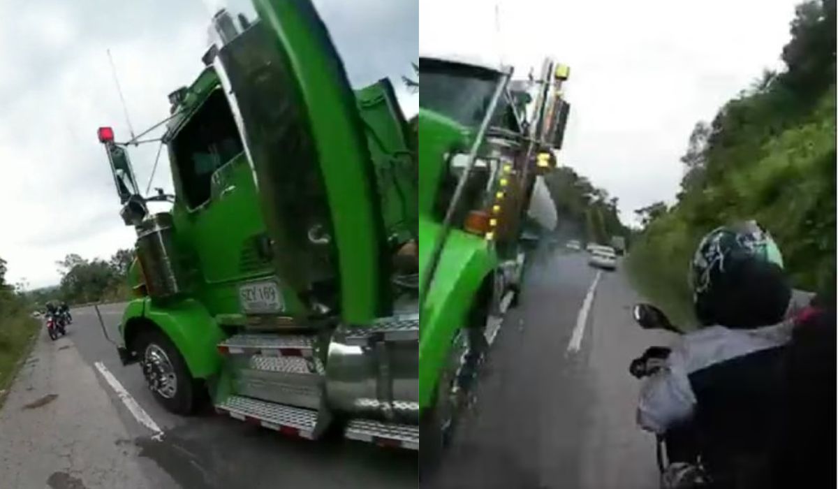 El camión casi arrolla a los motociclistas que viajaban en moto por Santander.