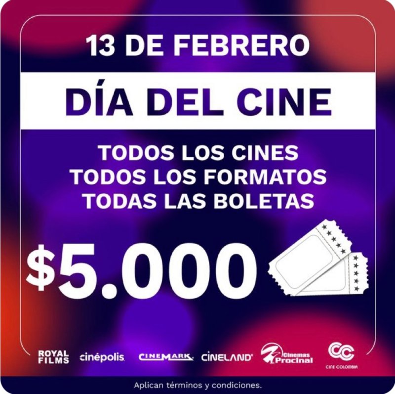 El día del cine a 5.000 pesos aplicará para todos los formatos disponibles.