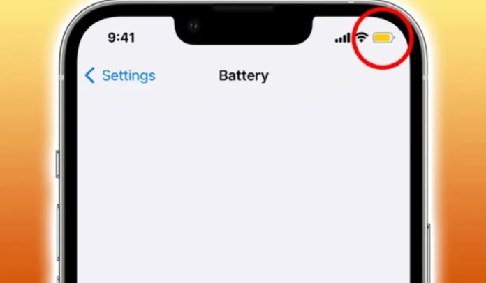 El icono de batería amarillo en la barra de estado significa que el modo de bajo consumo está activo