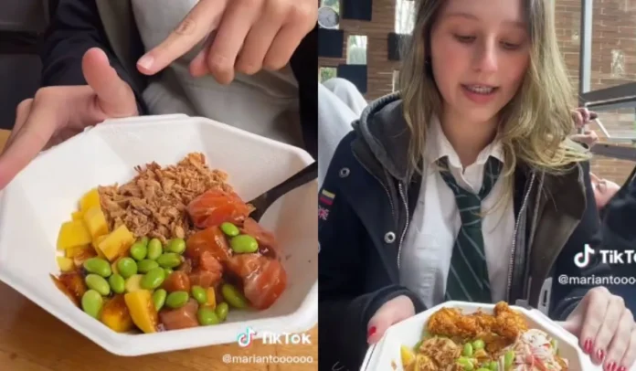 Los estudiantes mostraron la comida que les dan en su colegio privado.