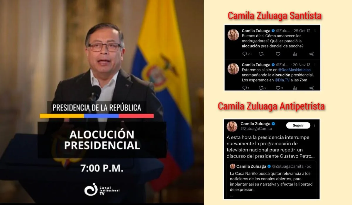 Camila Zuluaga y su afán contra Petro. Imágenes de redes sociales