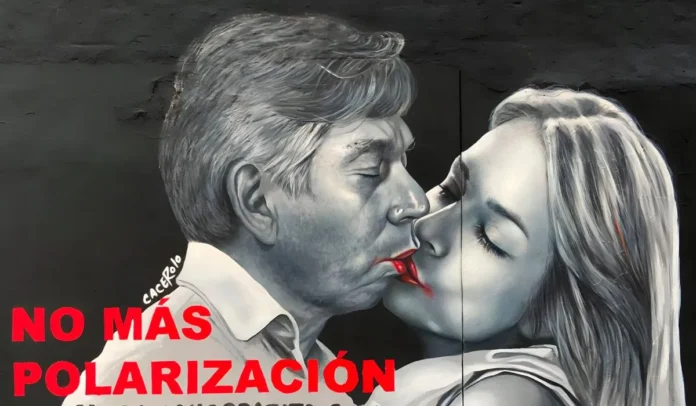 Vicky Dávila y Daniel Coronell se besan en un grafiti. caceroloart