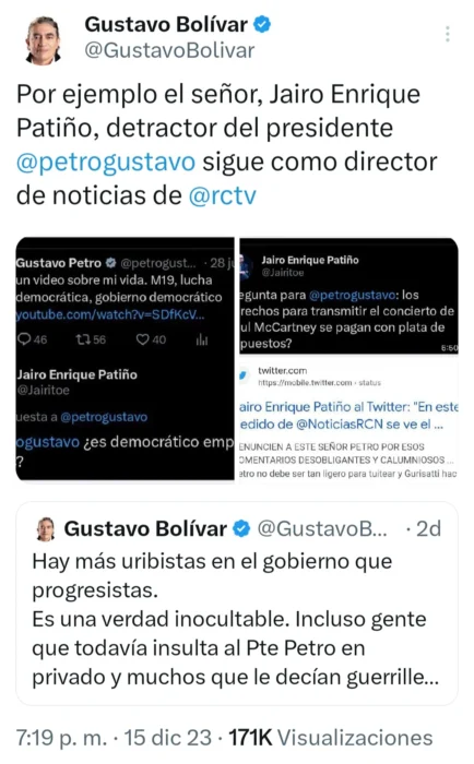 Gustavo Bolívar advierte sobre los uribistas que están en RTVC.