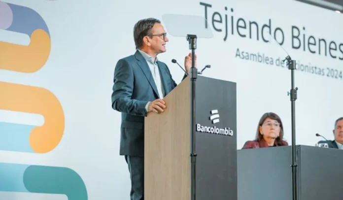 Juan Carlos Mora, presidente de Bancolombia, durante la Asamblea de Accionistas 2024