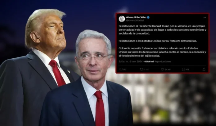 Álvaro Uribe Vélez expresó públicamente su apoyo y felicitación a Donald Trump