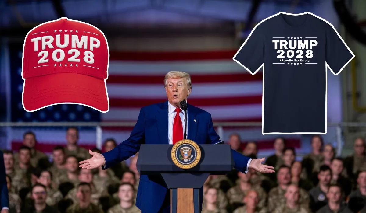 La tienda en línea de Donald Trump vende ropa con la inscripción Trump 2028