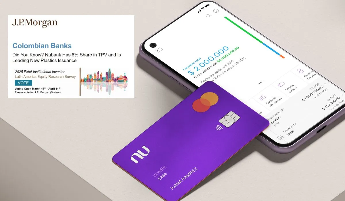 Nubank alcanza el 4° lugar en número de tarjetas activas en Colombia
