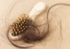 caída del cabello en cepillo para peinar.