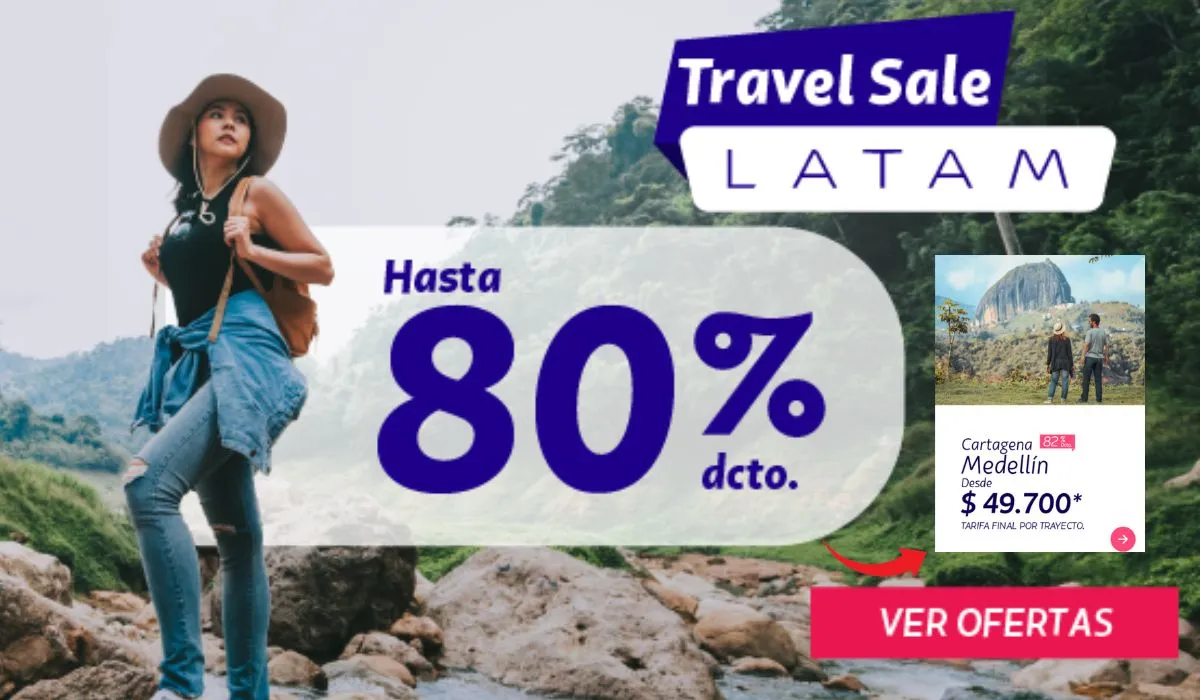 Travel Sale de Latam: tiquetes nacionales e internacionales con descuentos de hasta el 80%.