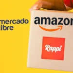 Fotomontaje con los logotipos de MercadoLibre, Amazon y Rappi