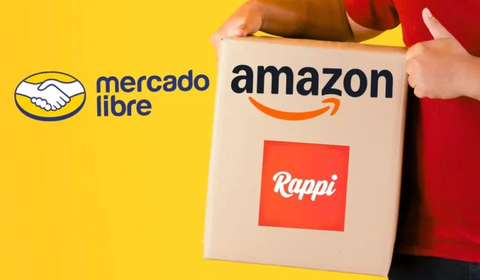 Fotomontaje con los logotipos de MercadoLibre, Amazon y Rappi