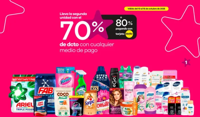 Hasta 80% de descuento en la segunda unidad pagando con Tarjeta Éxito Hasta 80% de descuento en la segunda unidad pagando con Tarjeta Éxito