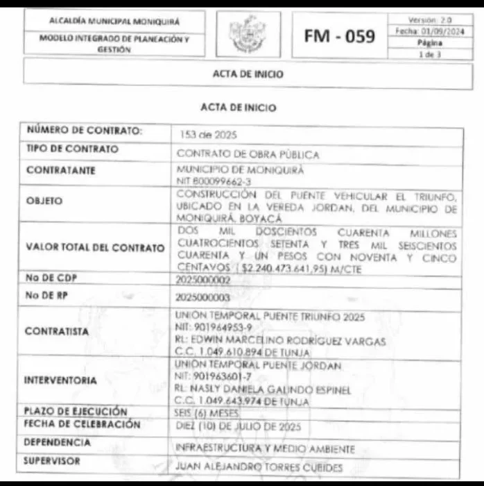 Contrato de obra publica construccion del puente el triunfo