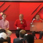 Federico Martínez, Presidente de Mastercard para la región, Gerardo Hernández, Presidente de AV Villas y Eduardo Méndez, Presidente de Independiente Santa Fe